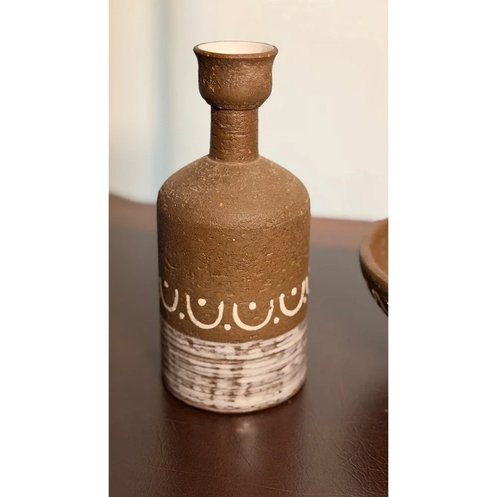 Vintage Bitossi Raymor Italy MCM Pottery Vase & Pipe Ashtray 2174 2177 Set